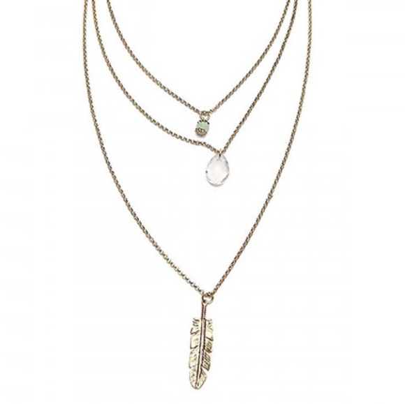 🆕Gold 3 Tiered Layered Feather Crystal Necklace - Picture 5 of 6